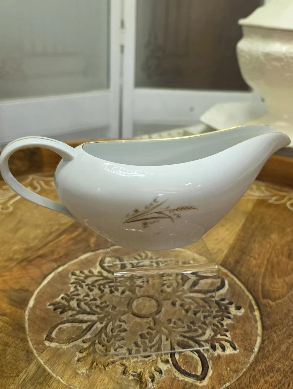 Vintage Golden Harvest Fine China Japan Gravy Boat Wheat Motif Gold Trim MCM Vtg